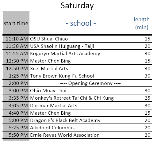 2013 Asian Fest Saturday Schedule