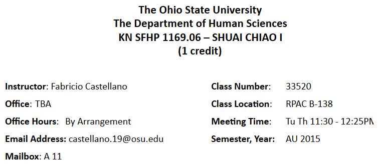 Shuai Chiao Course info